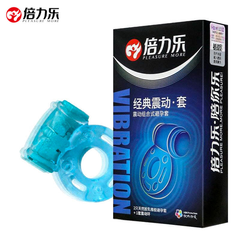 PLEASURE MORE  Vibrating Condoms 2 Latex Sheaths + 1 Semen Locking Ring
