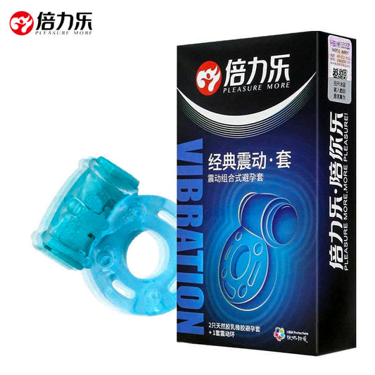 PLEASURE MORE  Vibrating Condoms 2 Latex Sheaths + 1 Semen Locking Ring