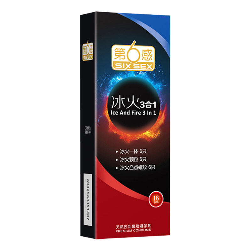 SIX SEX  Ice and fire three-in-one condom   eighteen pcs