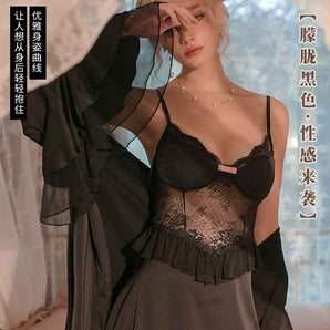 Fengyuegu sexy underwear  1907 suspender + outer robe black