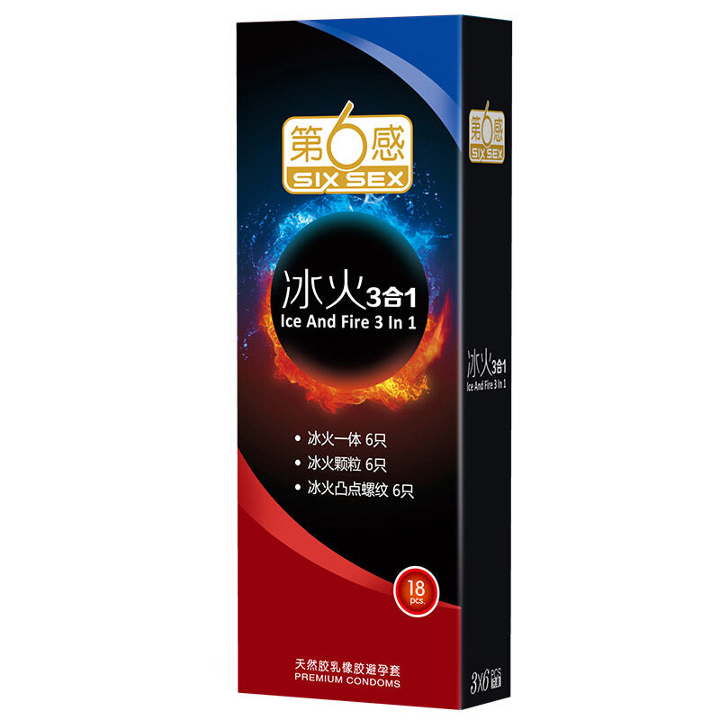 SIX SEX  Ice and fire three-in-one condom   eighteen pcs