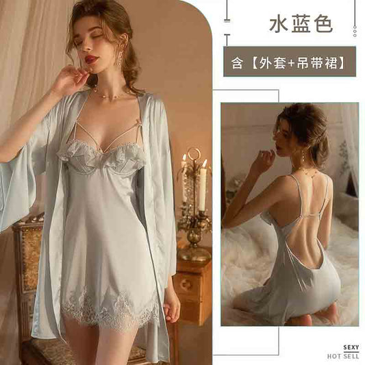 Fengyuegu sexy underwear  1810 suspender + coat light blue