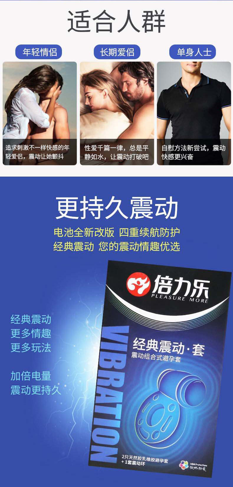 PLEASURE MORE  Vibrating Condoms 2 Latex Sheaths + 1 Semen Locking Ring