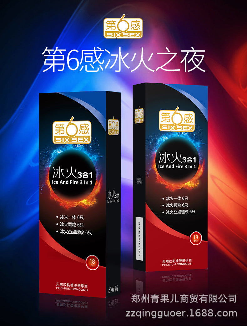 SIX SEX  Ice and fire three-in-one condom   eighteen pcs