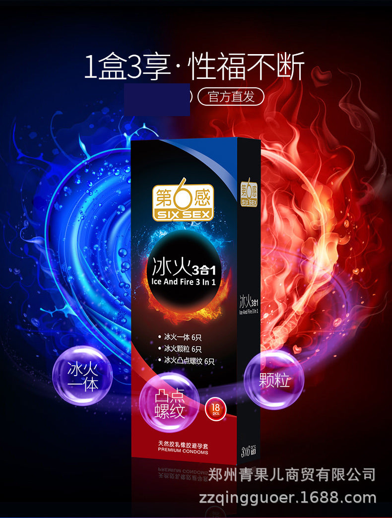 SIX SEX  Ice and fire three-in-one condom   eighteen pcs