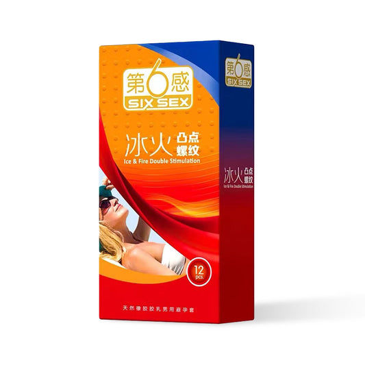 SIX SEX Ice fire bump thread condom  Pack of  twelve