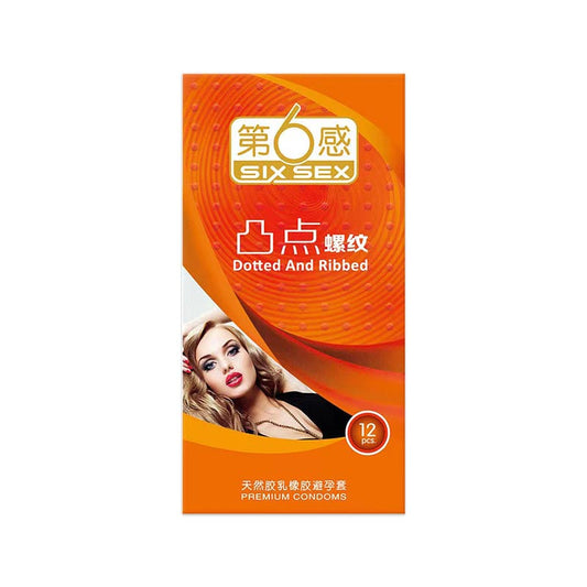 SIX SEX raised point thread condom yellow packaging Pack of  twelve