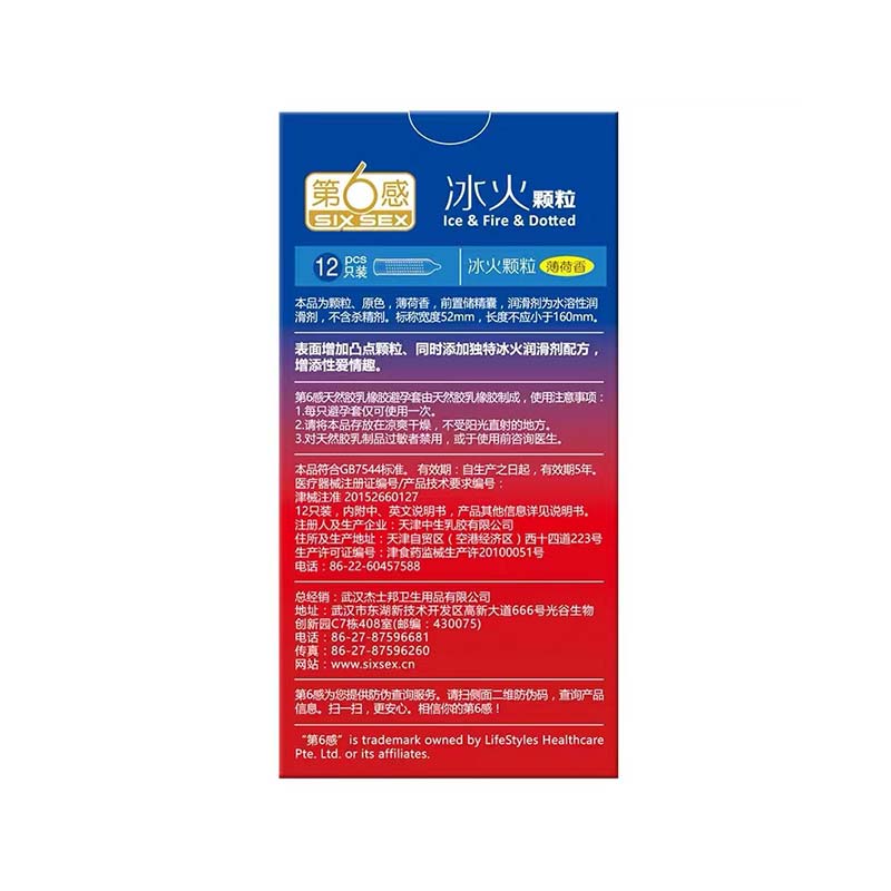 SIX SEX   lce and fire particles condom  Pack of  twelve