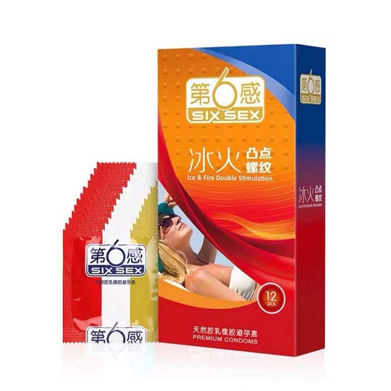 SIX SEX Ice fire bump thread condom  Pack of  twelve