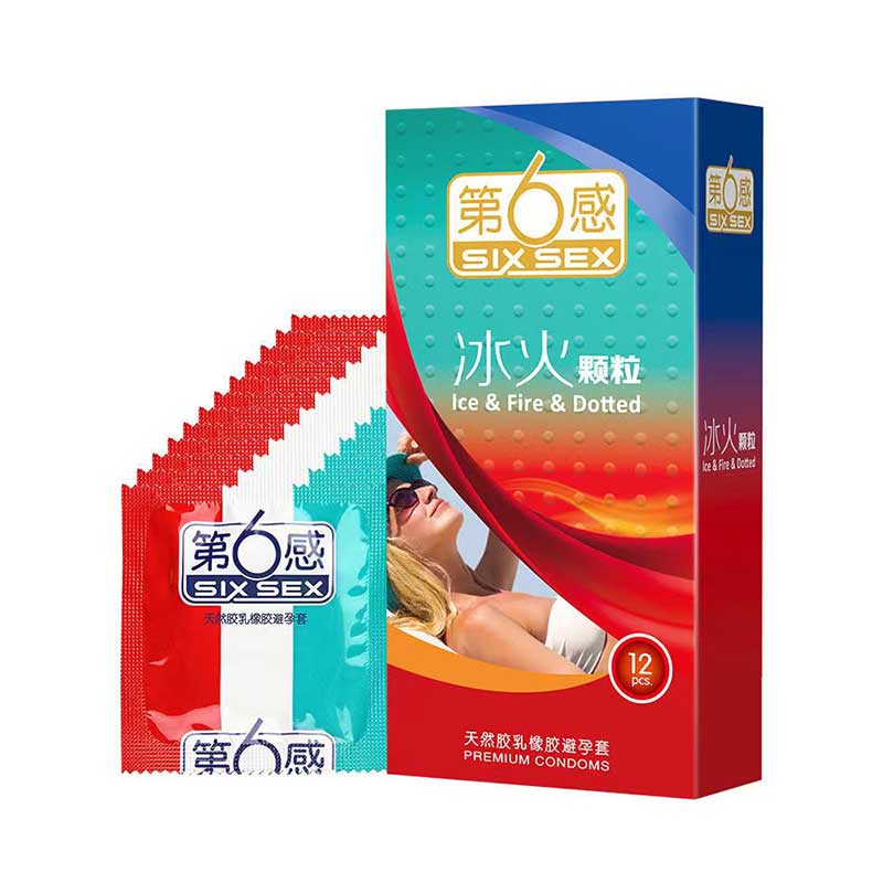 SIX SEX   lce and fire particles condom  Pack of  twelve