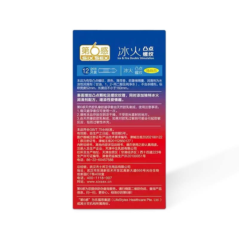 SIX SEX Ice fire bump thread condom  Pack of  twelve