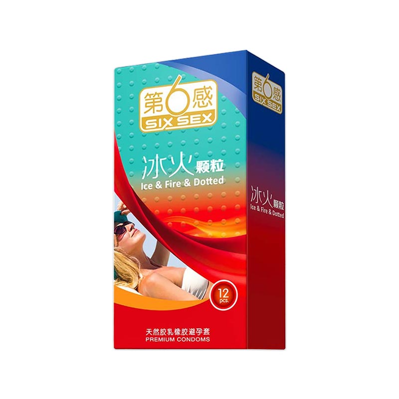 SIX SEX   lce and fire particles condom  Pack of  twelve
