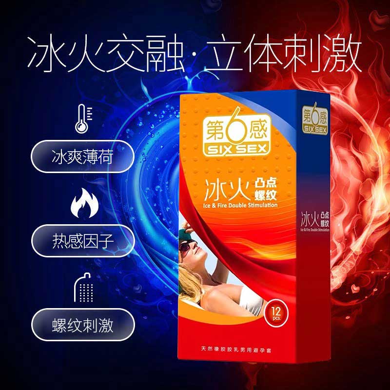 SIX SEX Ice fire bump thread condom  Pack of  twelve