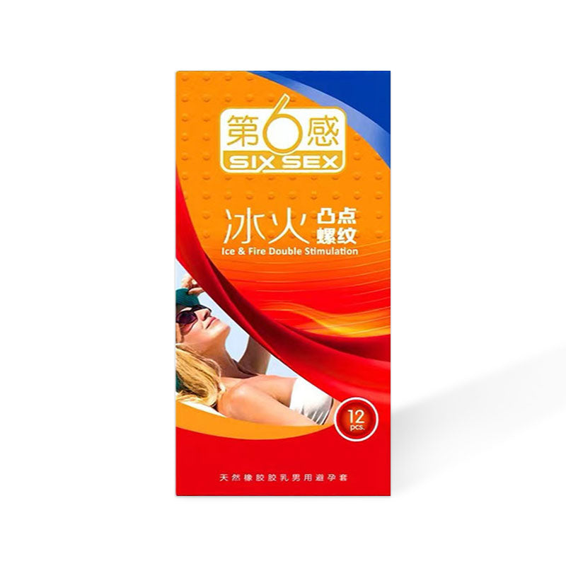 SIX SEX Ice fire bump thread condom  Pack of  twelve