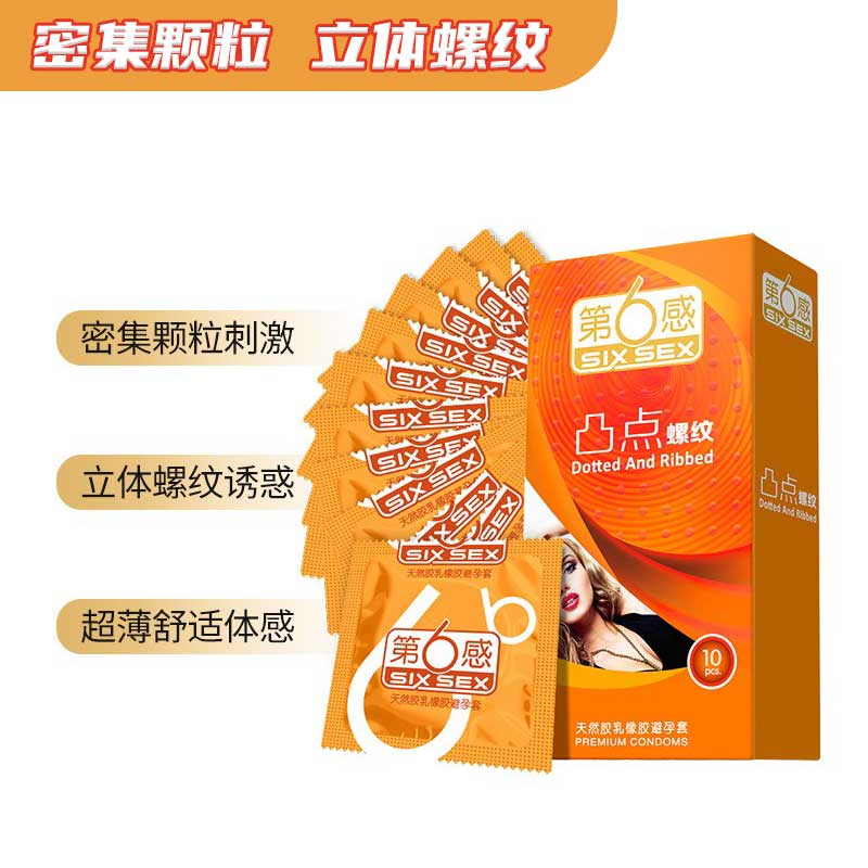 SIX SEX raised point thread condom yellow packaging Pack of  twelve