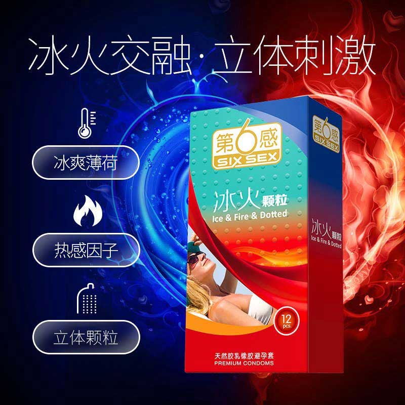 SIX SEX   lce and fire particles condom  Pack of  twelve