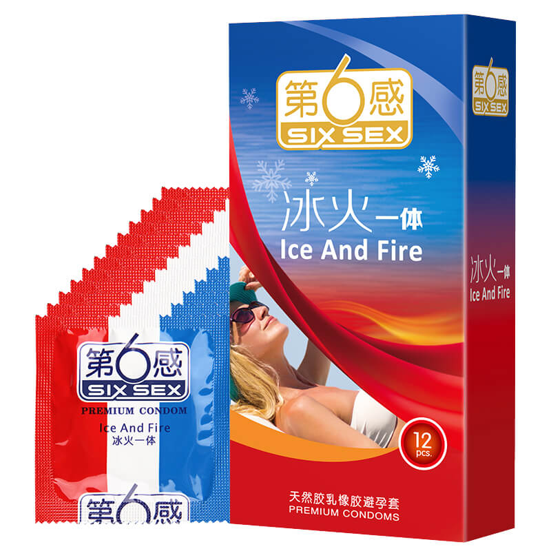 SIX SEX   Ice and fire  condom  Pack of twelve