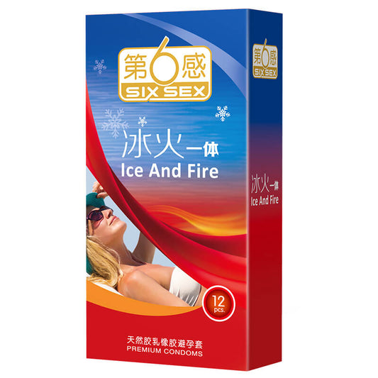 SIX SEX   Ice and fire  condom  Pack of twelve