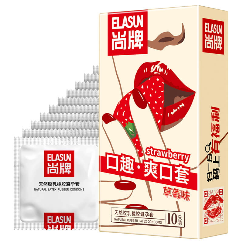 ELASUN  oral sex strawberry condom ten pcs