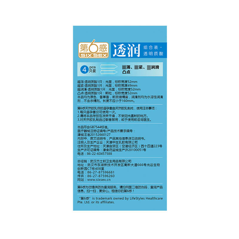 SIX SEX   Lubrication combination  condom  Pack of  four