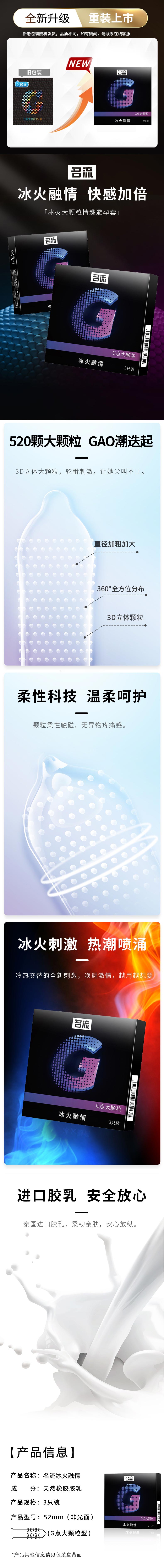 MINGLIU  G-spot large particles blend of ice and fire condom  three pcs